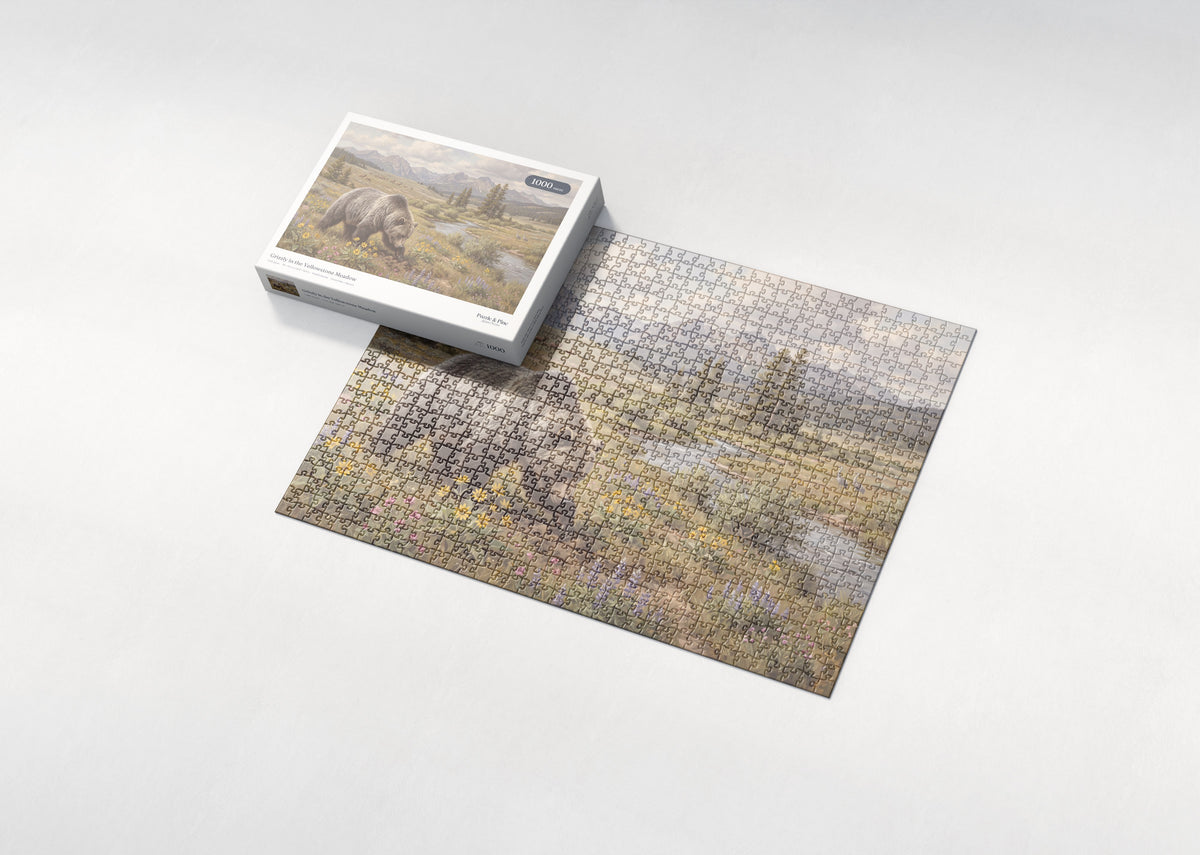Grizzly in the Yellowstone Meadow jigsaw puzzle - box and puzzle