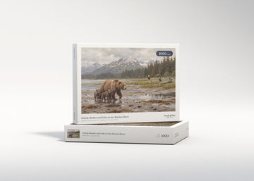 Grizzly Mother and Cubs on the Alaskan Shore jigsaw puzzle - gift box