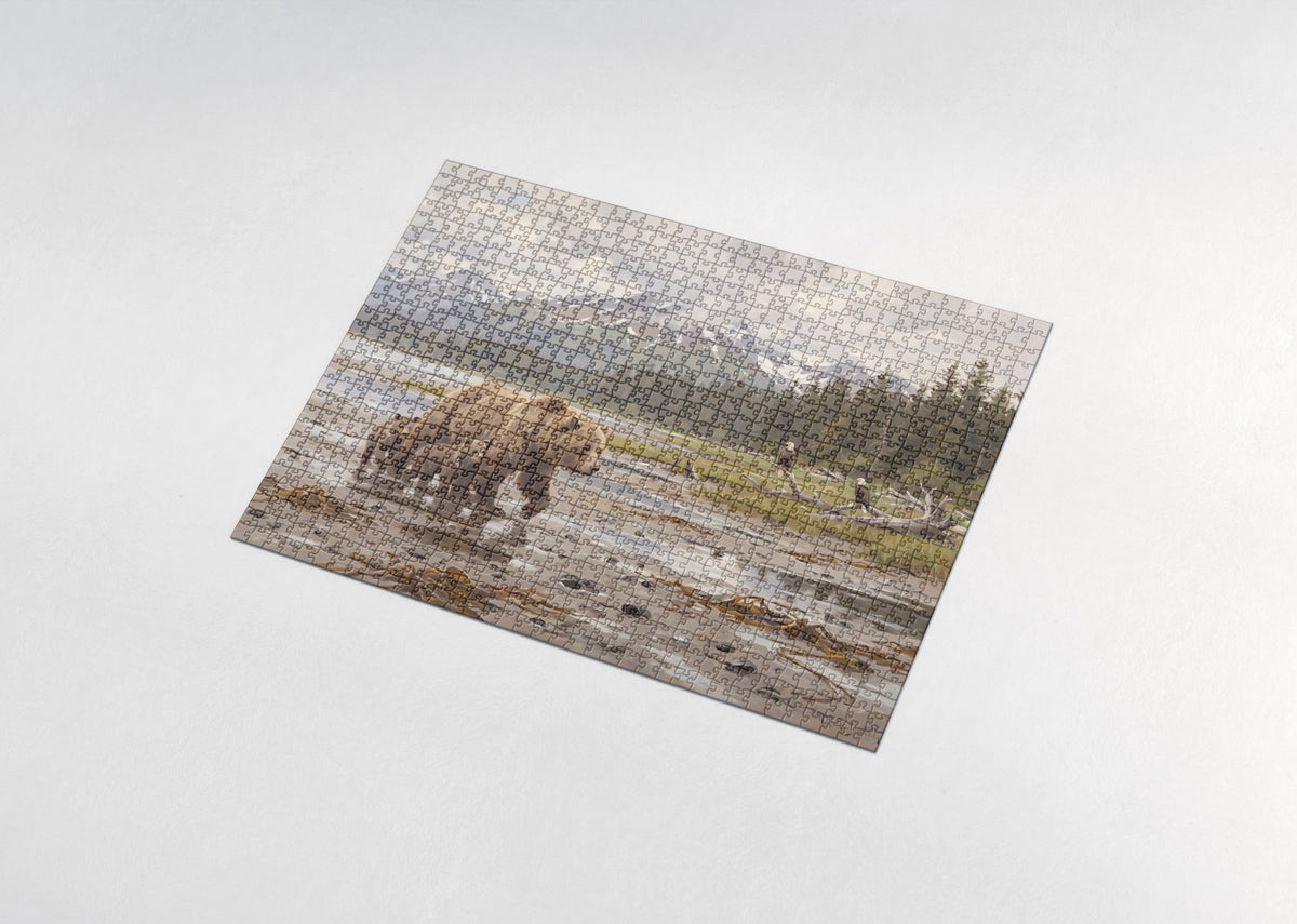 Grizzly Mother and Cubs on the Alaskan Shore jigsaw puzzle - assembled puzzle