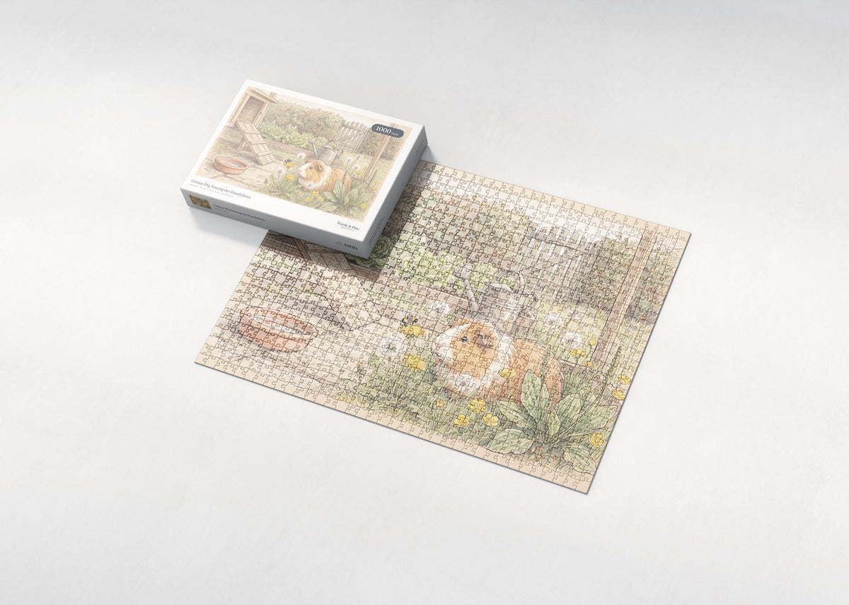 Guinea Pig Among the Dandelions jigsaw puzzle - box and puzzle