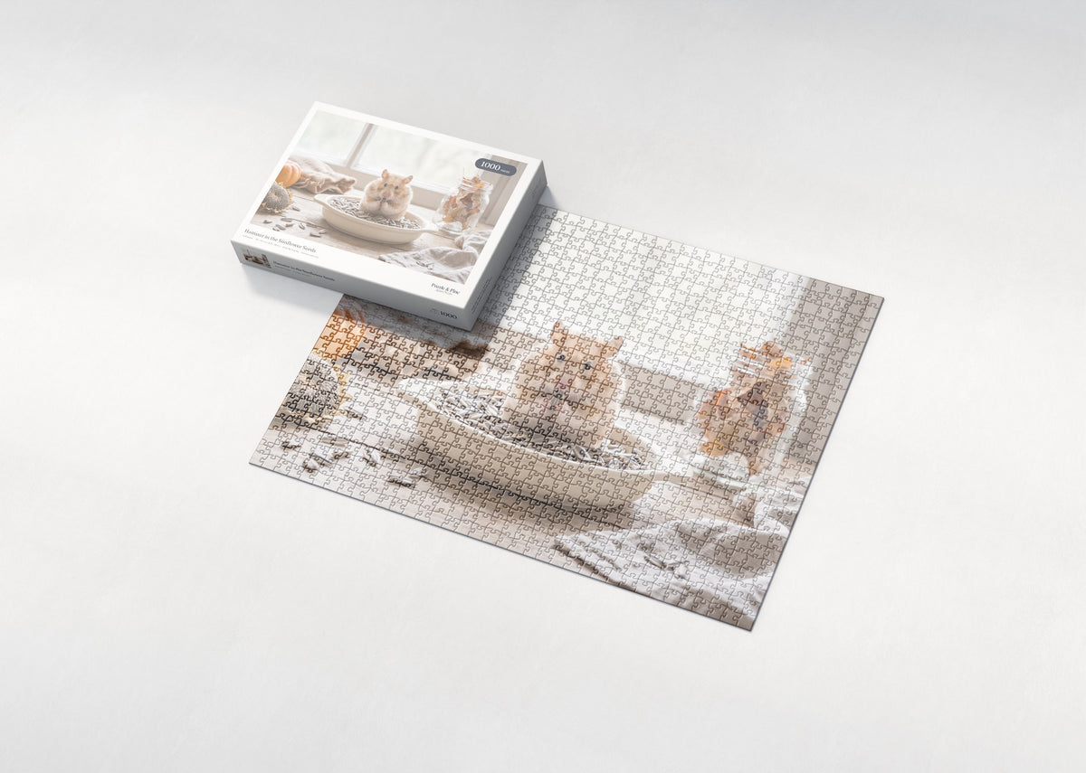 Hamster in the Sunflower Seeds jigsaw puzzle - box and puzzle