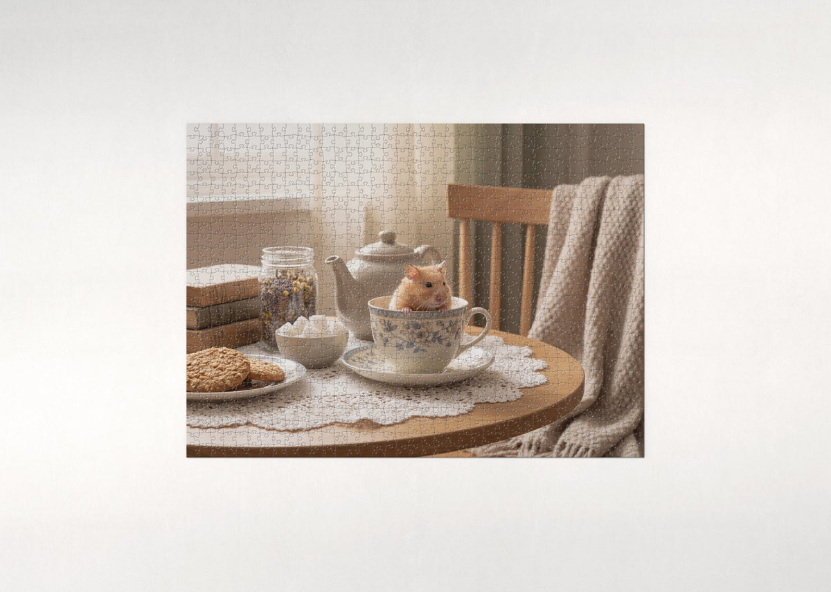 Hamster Peeking from the Teacup jigsaw puzzle - flat puzzle
