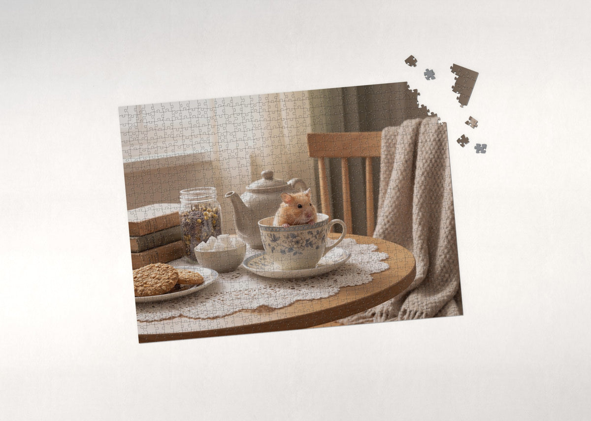 Hamster Peeking from the Teacup jigsaw puzzle - puzzle with loose pieces
