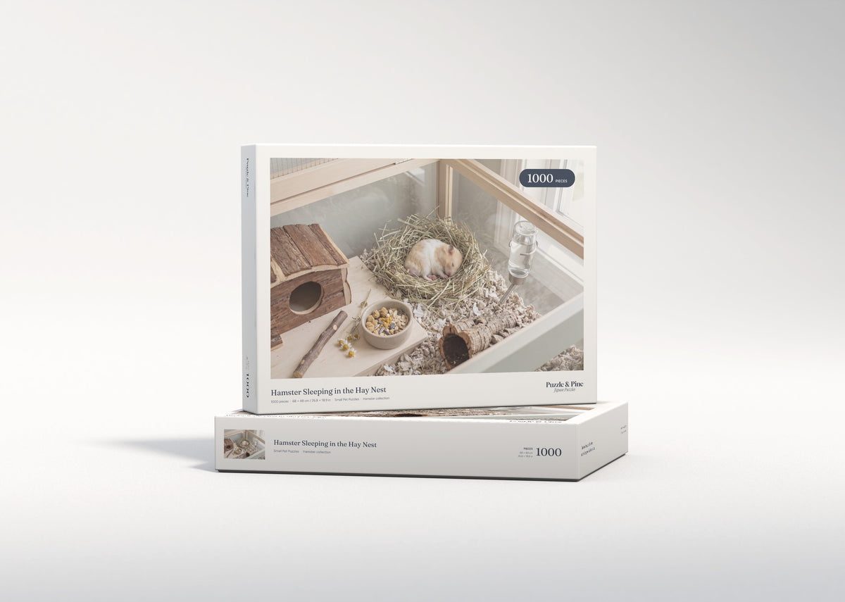 Hamster Sleeping in the Hay Nest jigsaw puzzle - gift box