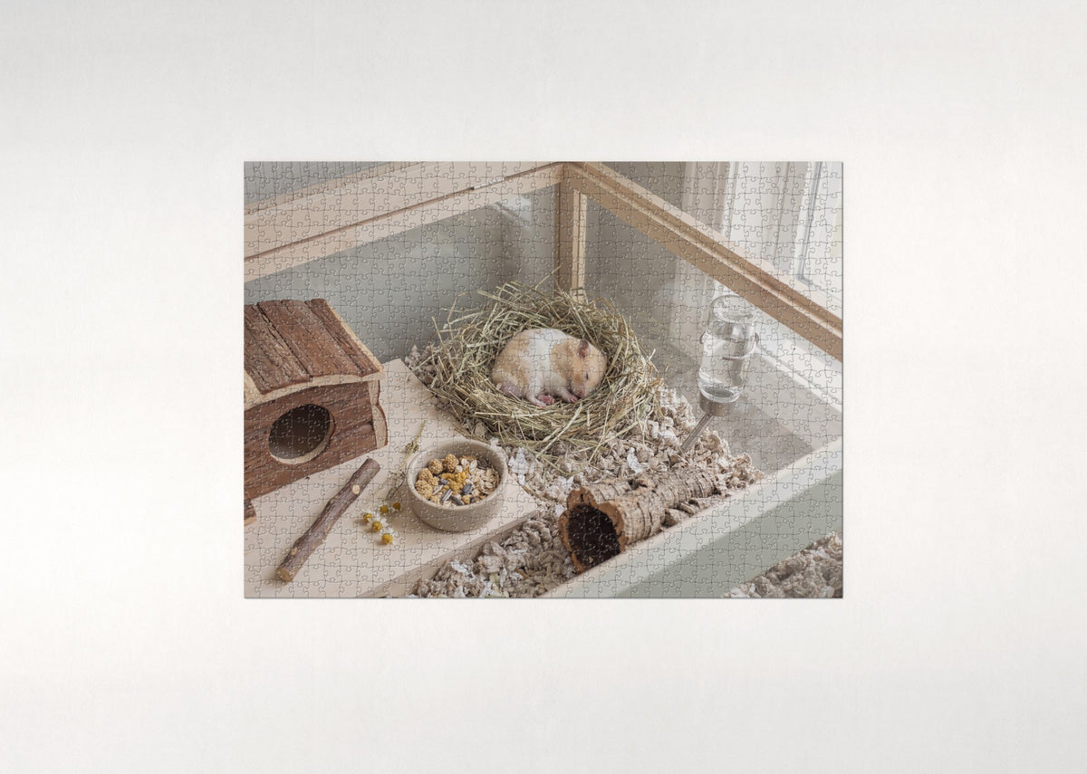 Hamster Sleeping in the Hay Nest jigsaw puzzle - flat puzzle