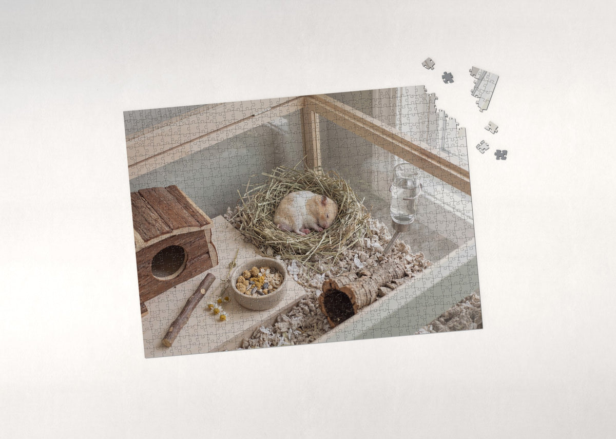 Hamster Sleeping in the Hay Nest jigsaw puzzle - puzzle with loose pieces