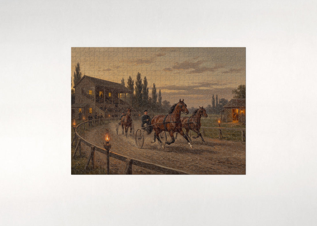 Harness Racing at Dusk jigsaw puzzle - gift box