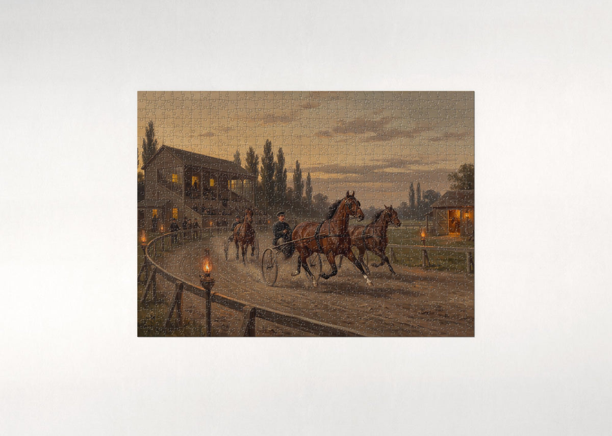 Harness Racing at Dusk jigsaw puzzle - flat puzzle