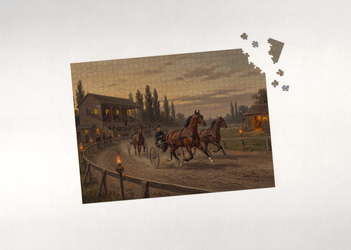 Harness Racing at Dusk jigsaw puzzle - puzzle with loose pieces