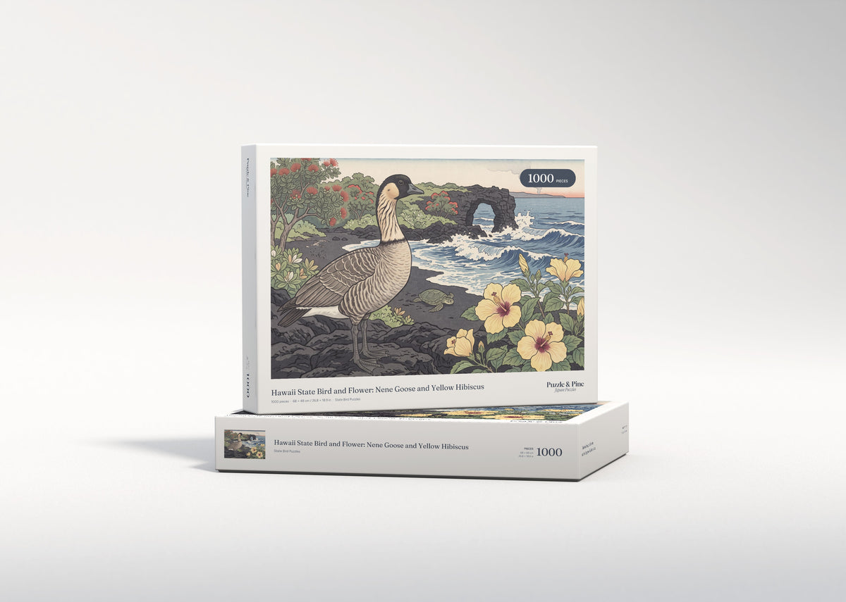 Hawaii State Bird and Flower: Nene Goose and Yellow Hibiscus jigsaw puzzle - gift box