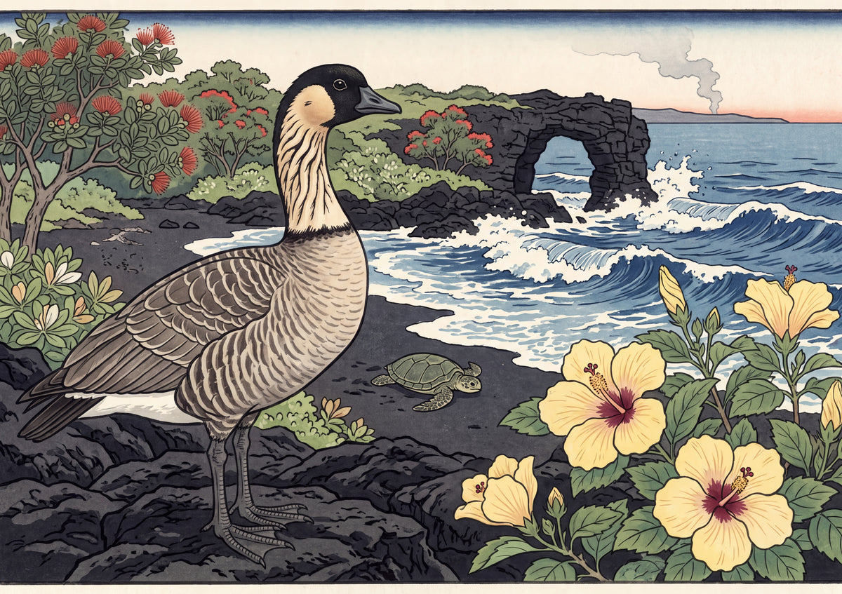 Hawaii State Bird and Flower: Nene Goose and Yellow Hibiscus jigsaw puzzle