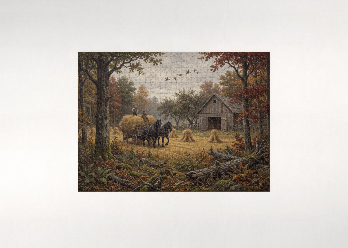 Hay Wagon Team at the Harvest jigsaw puzzle - flat puzzle