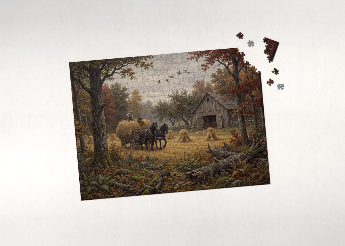 Hay Wagon Team at the Harvest jigsaw puzzle - puzzle with loose pieces