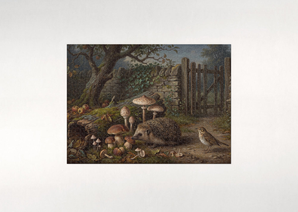 Hedgehog Among the Mushrooms jigsaw puzzle - flat puzzle