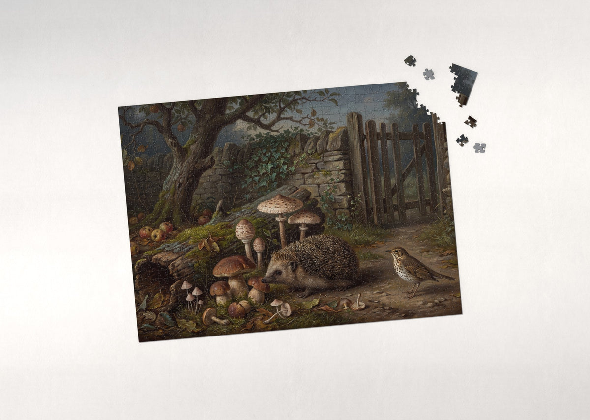 Hedgehog Among the Mushrooms jigsaw puzzle - puzzle with loose pieces