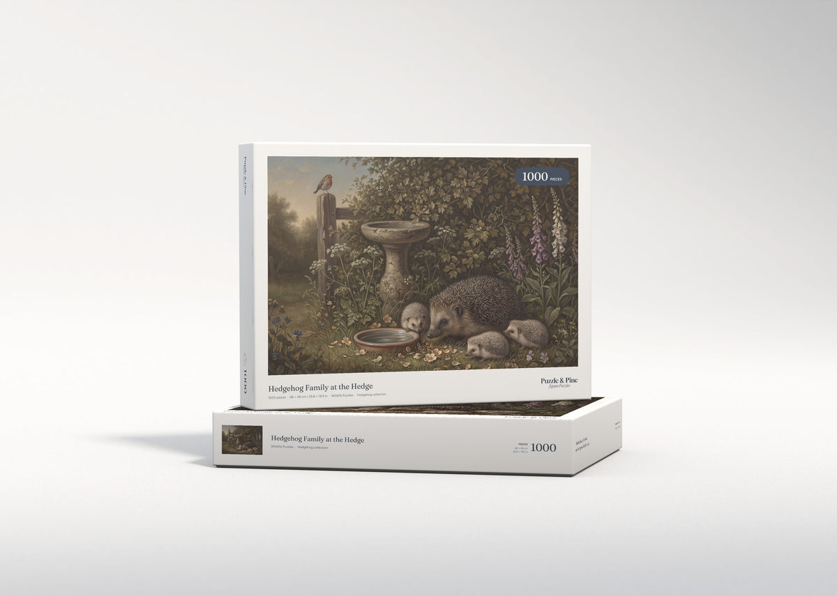 Hedgehog Family at the Hedge jigsaw puzzle - gift box