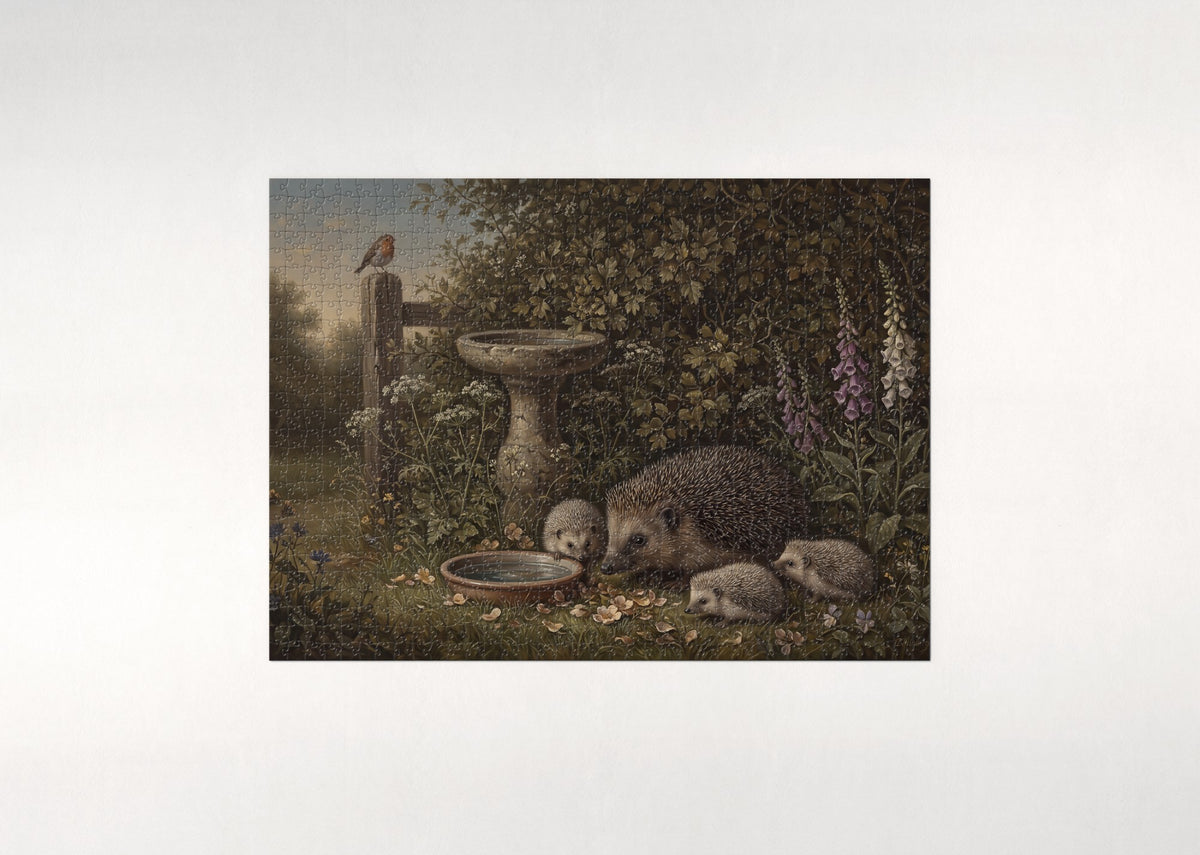 Hedgehog Family at the Hedge jigsaw puzzle - flat puzzle
