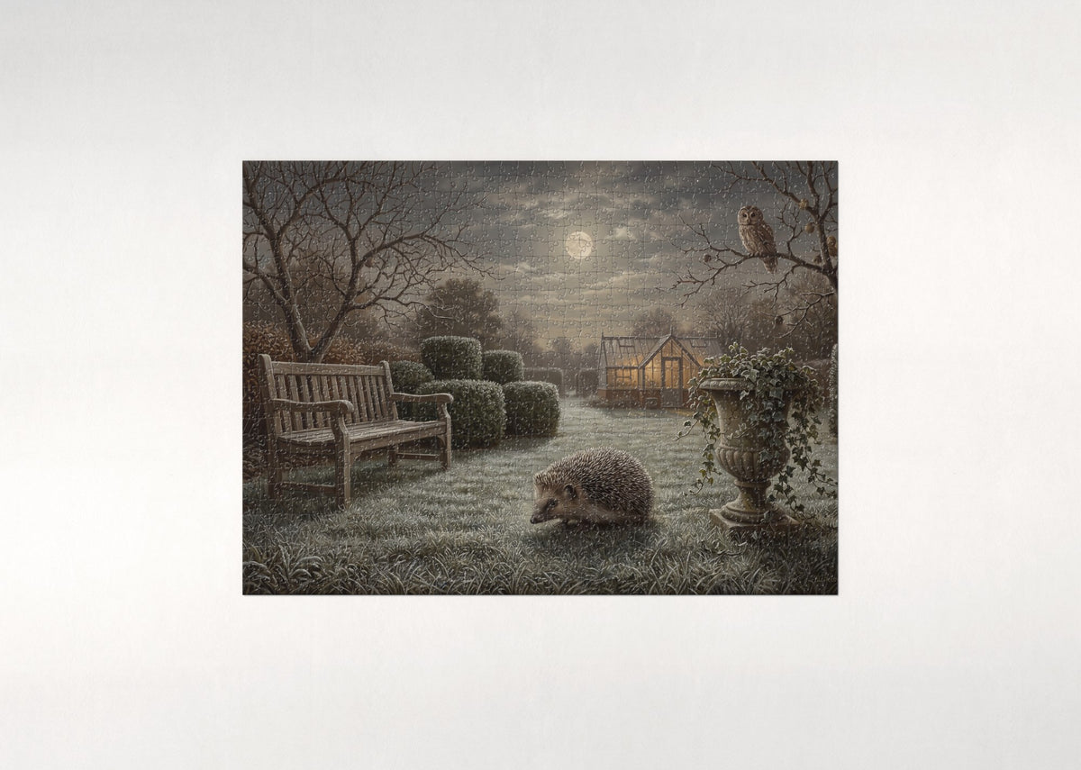 Hedgehog Under the Moonlit Garden jigsaw puzzle - flat puzzle