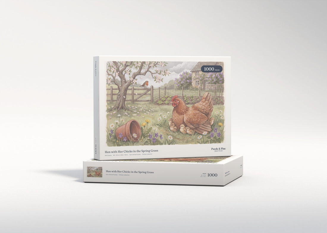 Hen with Her Chicks in the Spring Grass jigsaw puzzle - gift box