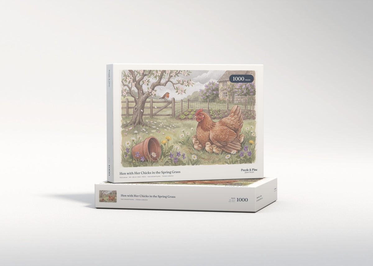 Hen with Her Chicks in the Spring Grass jigsaw puzzle - gift box