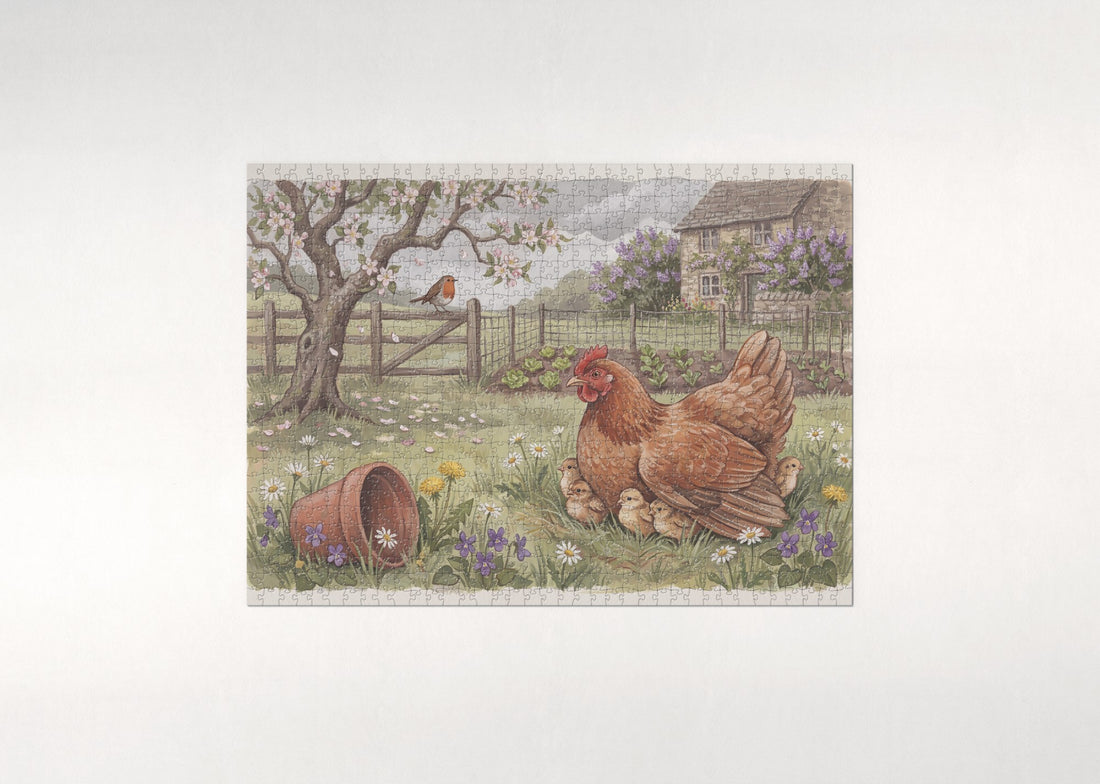 Hen with Her Chicks in the Spring Grass jigsaw puzzle - gift box