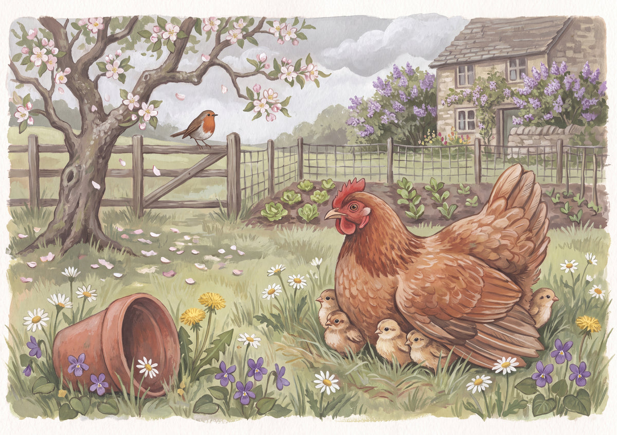 Hen with Her Chicks in the Spring Grass jigsaw puzzle