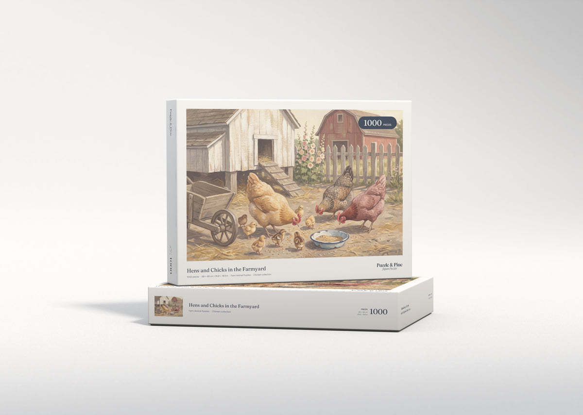 Hens and Chicks in the Farmyard jigsaw puzzle - gift box