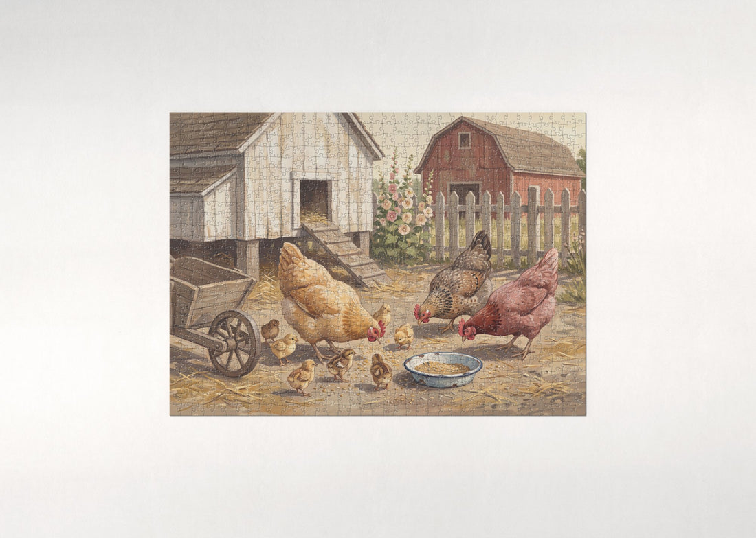 Hens and Chicks in the Farmyard jigsaw puzzle - gift box