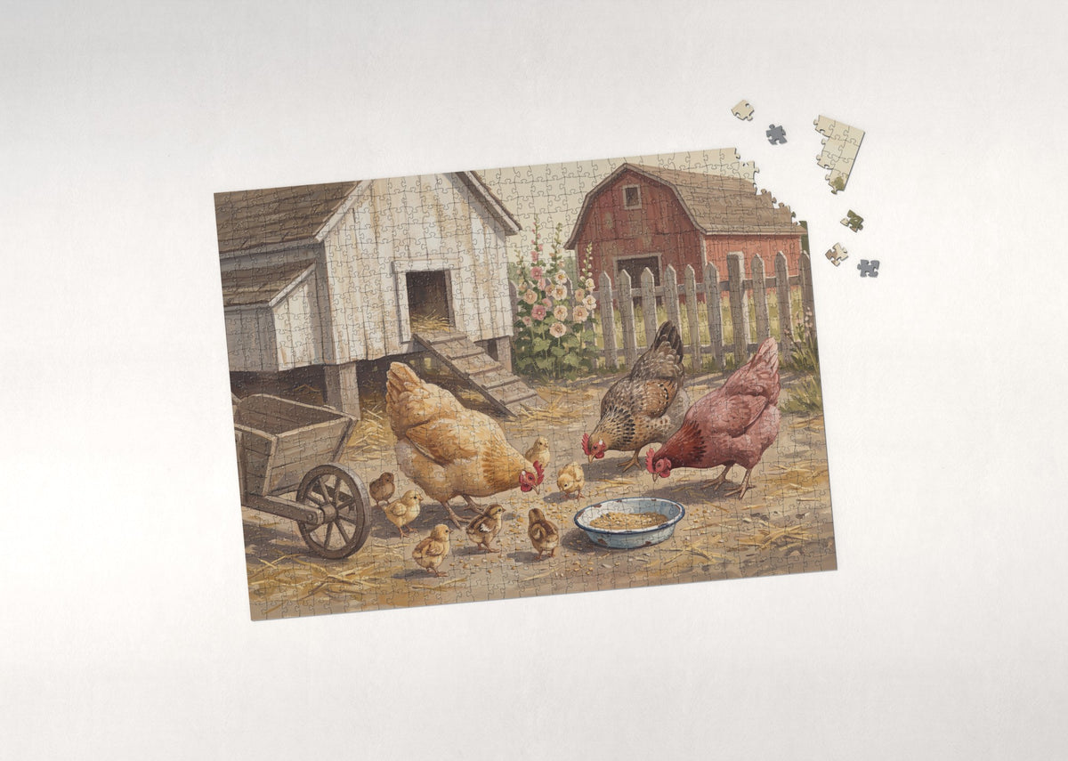 Hens and Chicks in the Farmyard jigsaw puzzle - puzzle with loose pieces