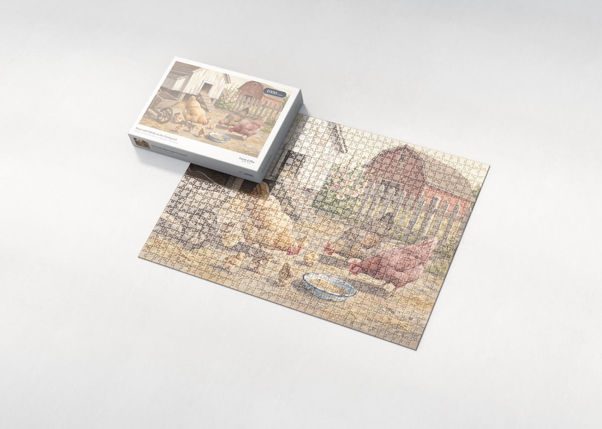 Hens and Chicks in the Farmyard jigsaw puzzle - box and puzzle