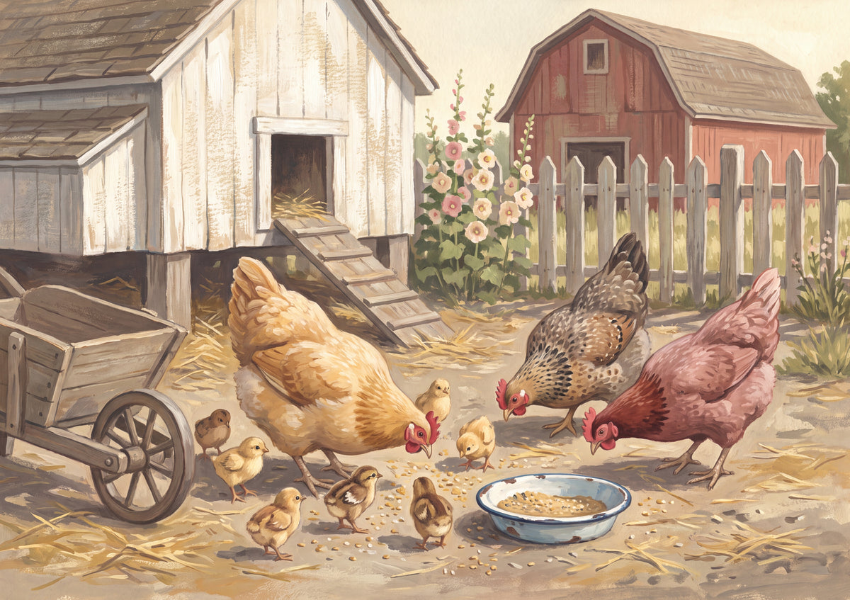 Hens and Chicks in the Farmyard jigsaw puzzle