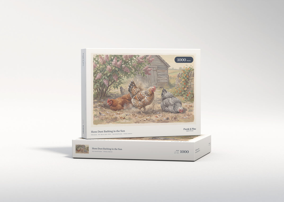 Hens Dust Bathing in the Sun jigsaw puzzle - gift box