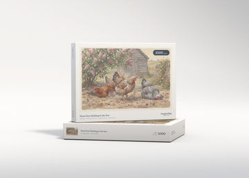 Hens Dust Bathing in the Sun jigsaw puzzle - gift box