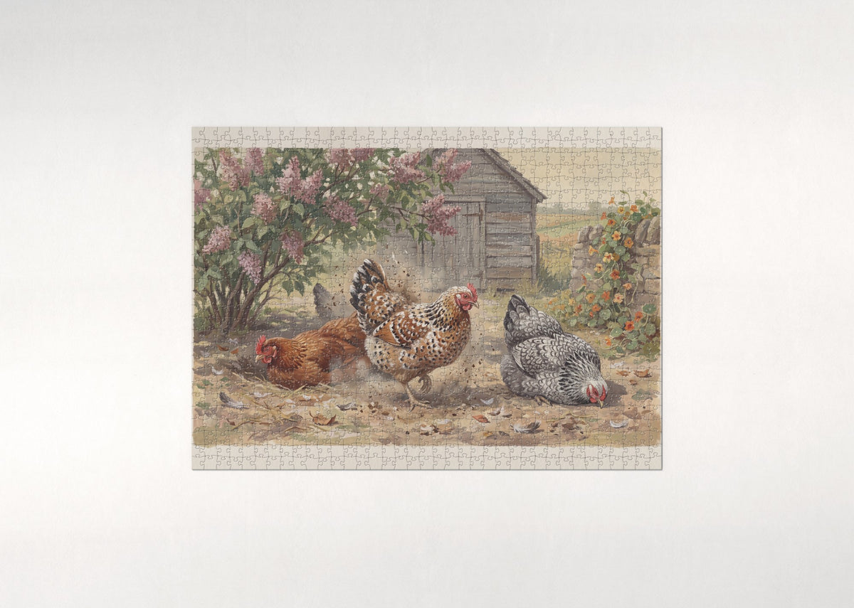 Hens Dust Bathing in the Sun jigsaw puzzle - flat puzzle