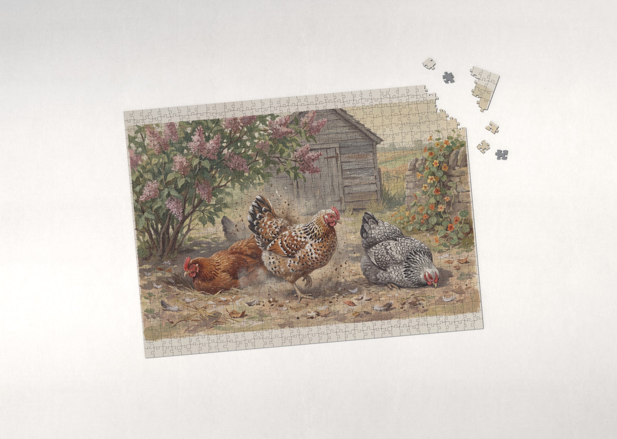 Hens Dust Bathing in the Sun jigsaw puzzle - puzzle with loose pieces