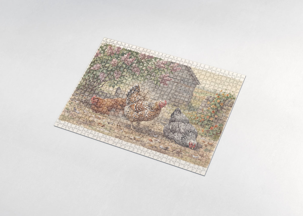 Hens Dust Bathing in the Sun jigsaw puzzle - assembled puzzle