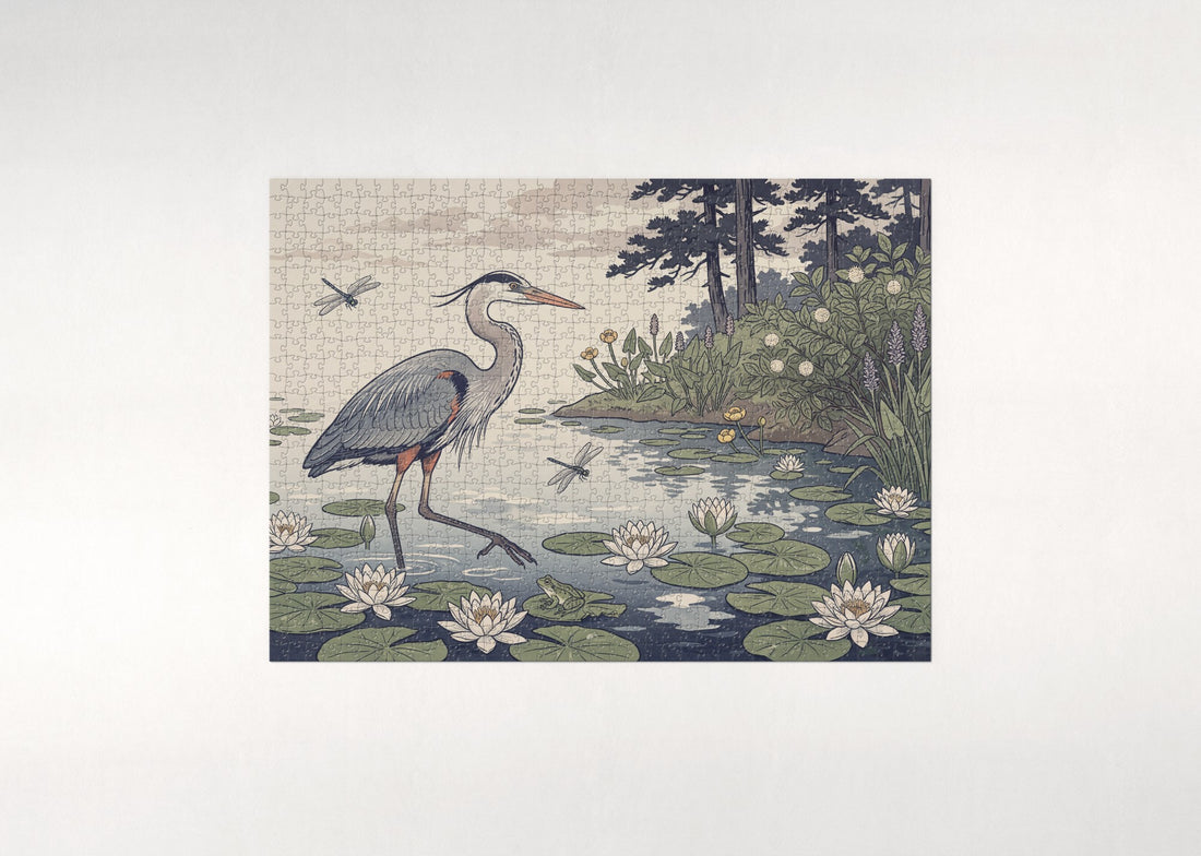 Heron Among the Water Lilies jigsaw puzzle - gift box