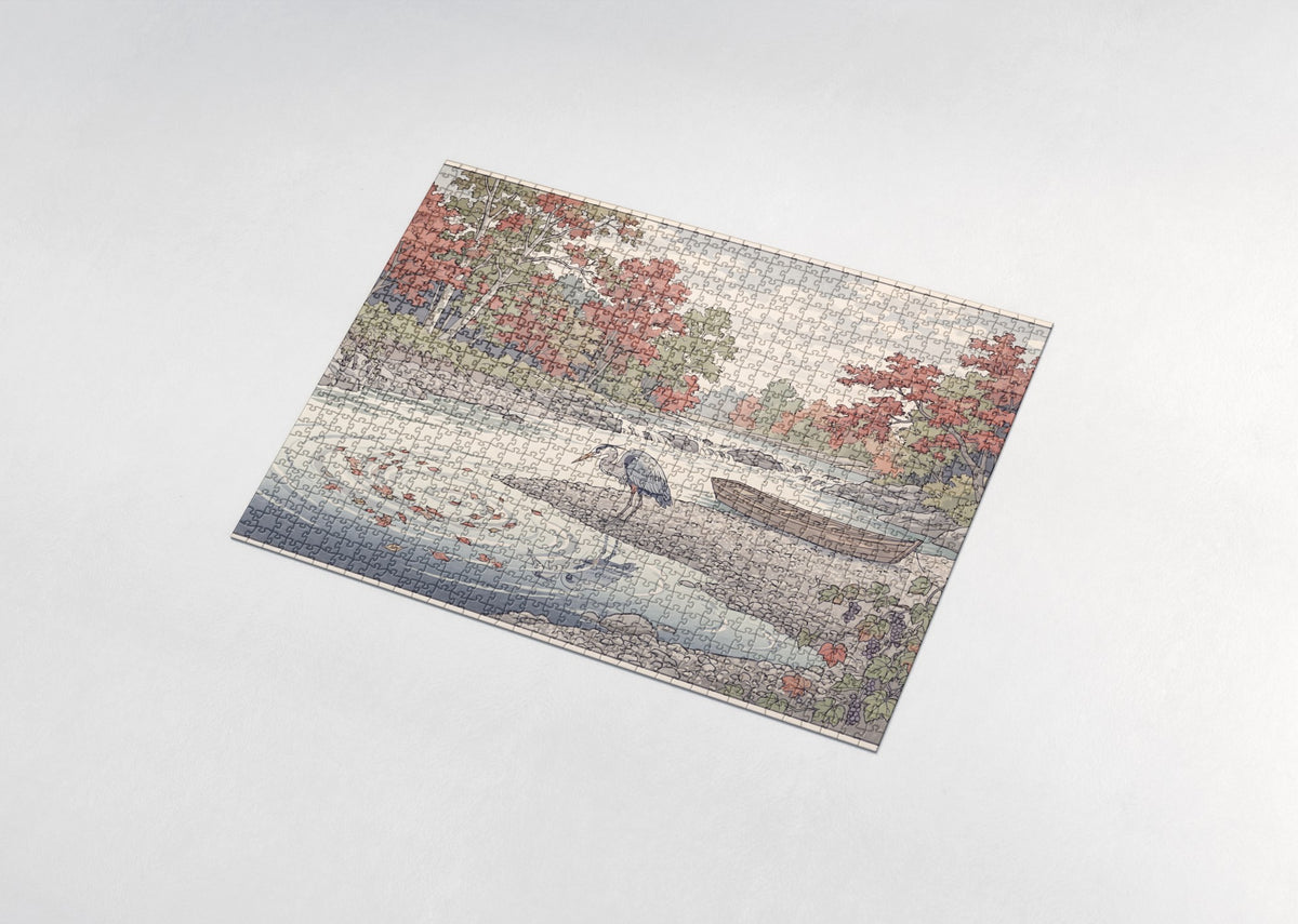 Heron at the Autumn Riverbank jigsaw puzzle - assembled puzzle