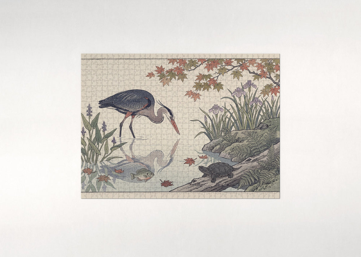 Heron Fishing the Still Pond jigsaw puzzle - flat puzzle