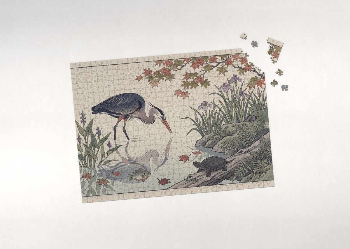 Heron Fishing the Still Pond jigsaw puzzle - puzzle with loose pieces
