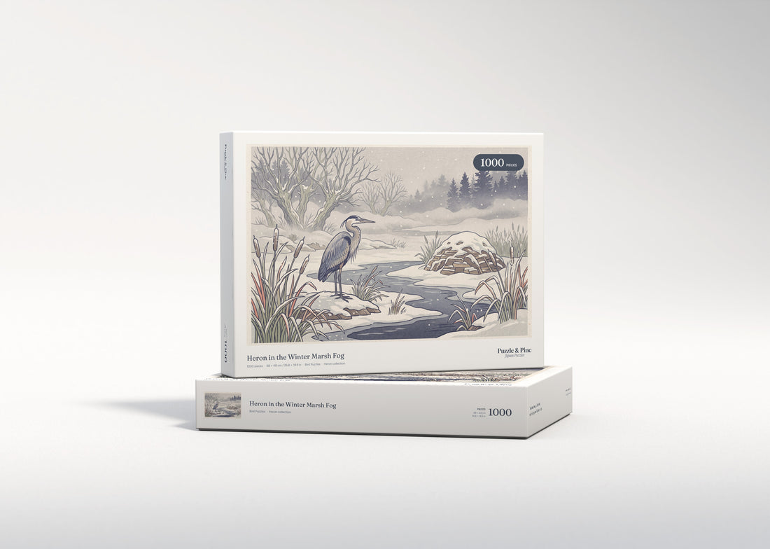 Heron in the Winter Marsh Fog jigsaw puzzle - gift box