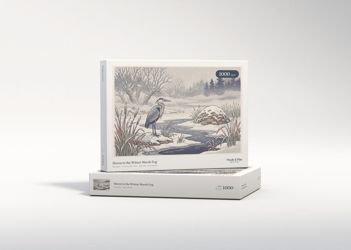 Heron in the Winter Marsh Fog jigsaw puzzle - gift box