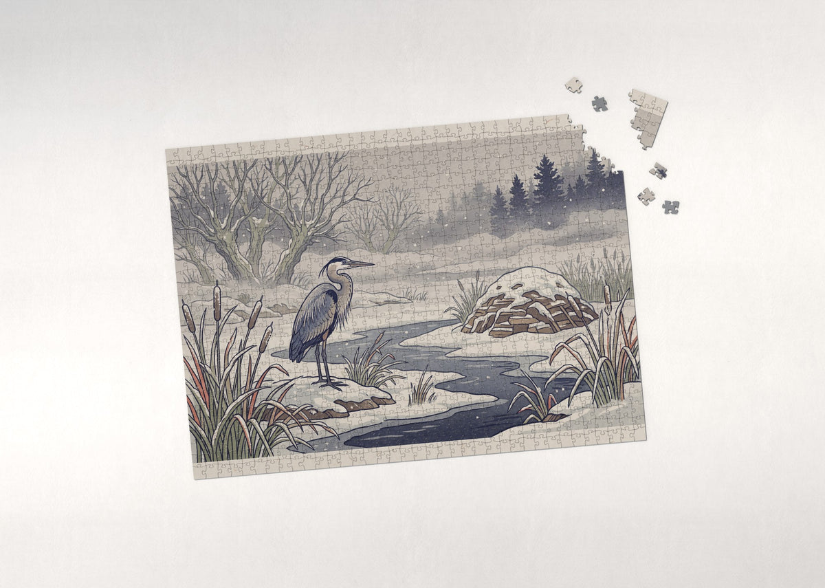 Heron in the Winter Marsh Fog jigsaw puzzle - puzzle with loose pieces