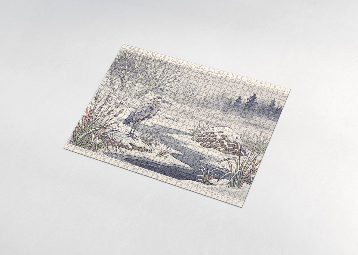 Heron in the Winter Marsh Fog jigsaw puzzle - assembled puzzle