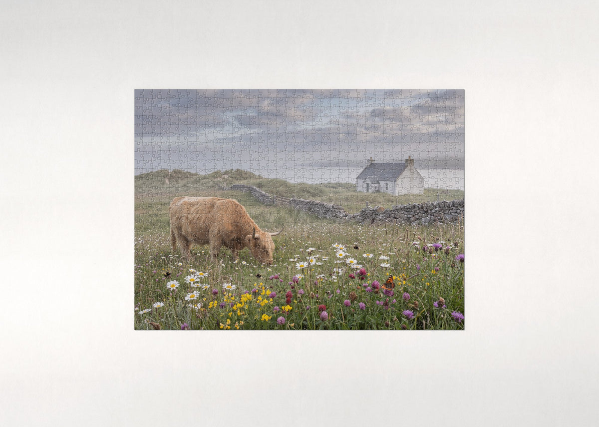 Highland Cow Among the Wildflowers jigsaw puzzle - flat puzzle
