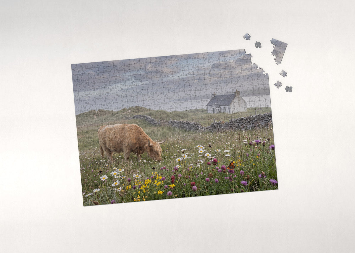 Highland Cow Among the Wildflowers jigsaw puzzle - puzzle with loose pieces