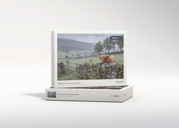 Highland Cow at the Stone Wall jigsaw puzzle - gift box