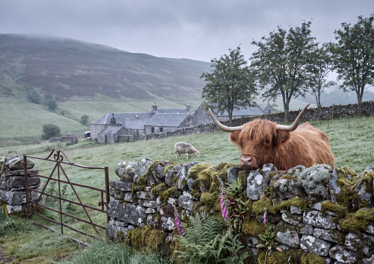 Highland Cow at the Stone Wall jigsaw puzzle