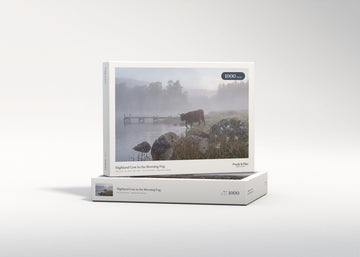 Highland Cow in the Morning Fog jigsaw puzzle - gift box