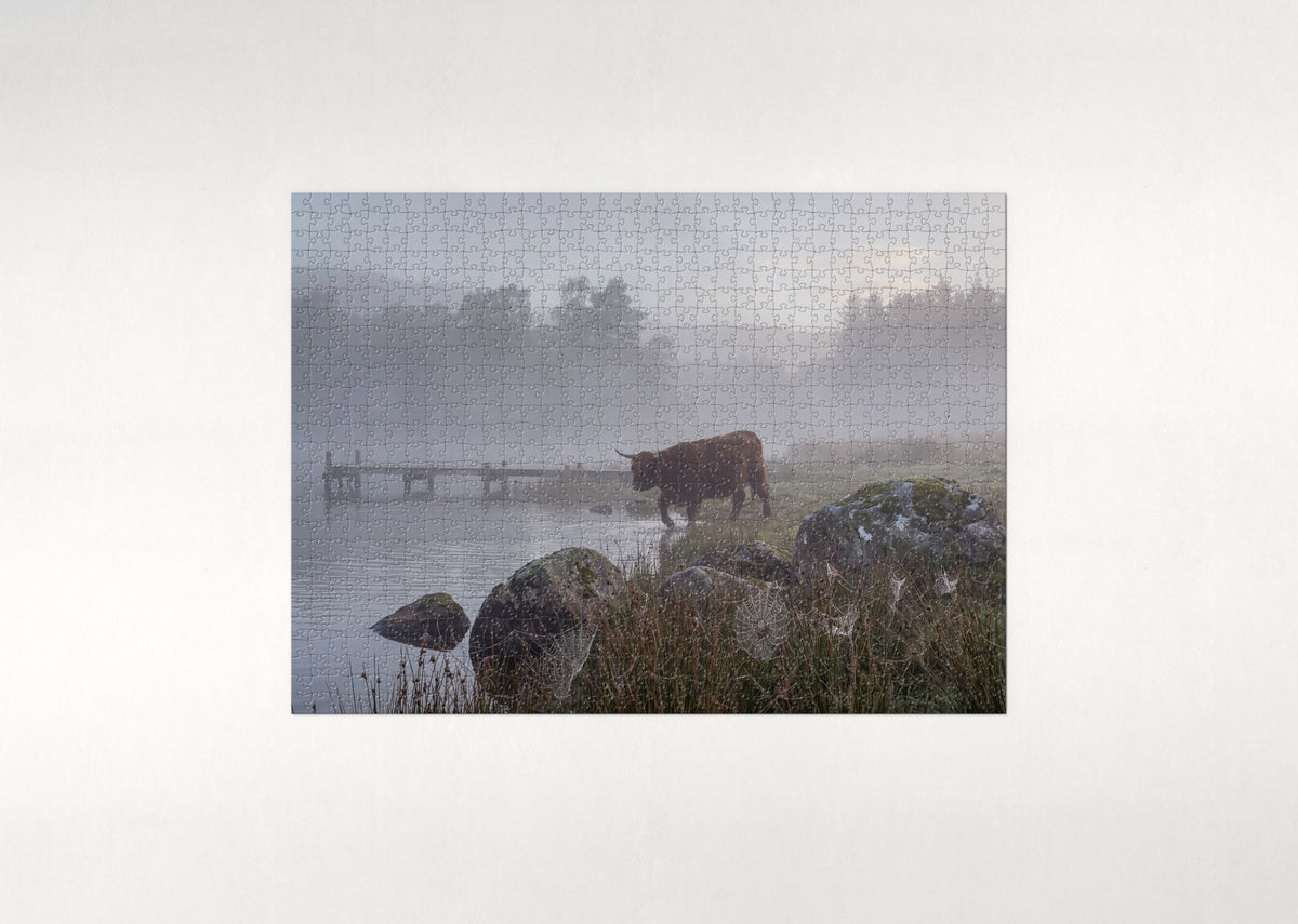 Highland Cow in the Morning Fog jigsaw puzzle - flat puzzle